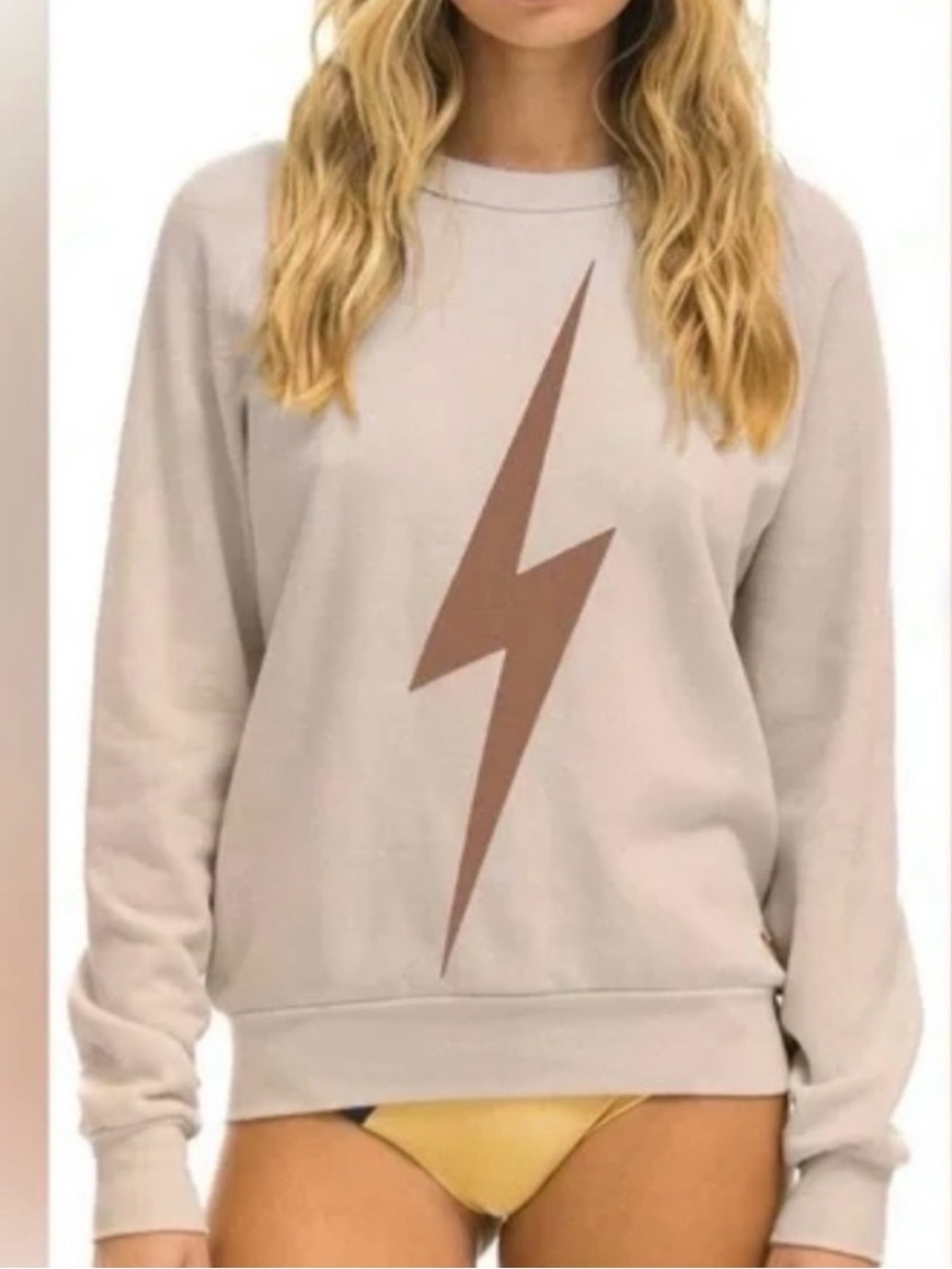 Aviator Nation Beige Lightning Bolt Sweatshirt with Brown Graphic